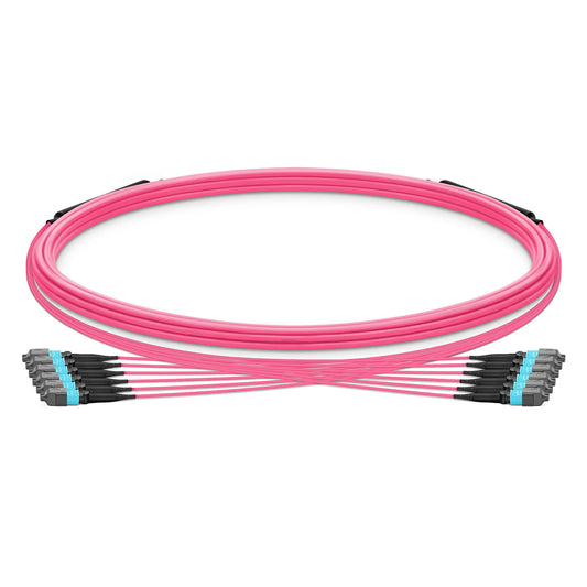 5m (16ft) MTP® Trunk Cable, MTP®-12 UPC (Female) to MTP®-12 UPC (Female), 72 Fibers, Multimode (OM4), Plenum (OFNP), 0.20dB Max, Type B, Double Jacket, Magenta