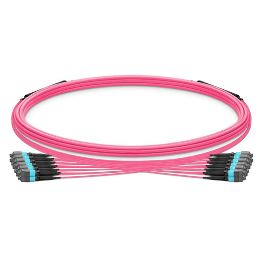 5m (16ft) MTP® Trunk Cable, MTP®-12 UPC (Female) to MTP®-12 UPC (Female), 144 Fibers, Multimode (OM4), Plenum (OFNP), 0.20dB Max, Type B, Double Jacket, Magenta