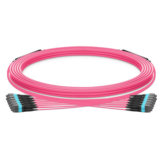 30m (98ft) MTP® Trunk Cable, MTP®-12 UPC (Female) to MTP®-12 UPC (Female), 144 Fibers, Multimode (OM4), Plenum (OFNP), 0.20dB Max, Type B, Double Jacket, Magenta, with Spool