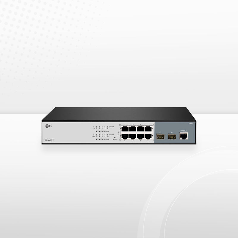 S3260-8T2FP, 8-Port Gigabit Ethernet L2+ PoE+ Switch, 8 x PoE+ Ports @240W, with 2 x 1Gb SFP Uplinks, Support IEEE 802.3af/at