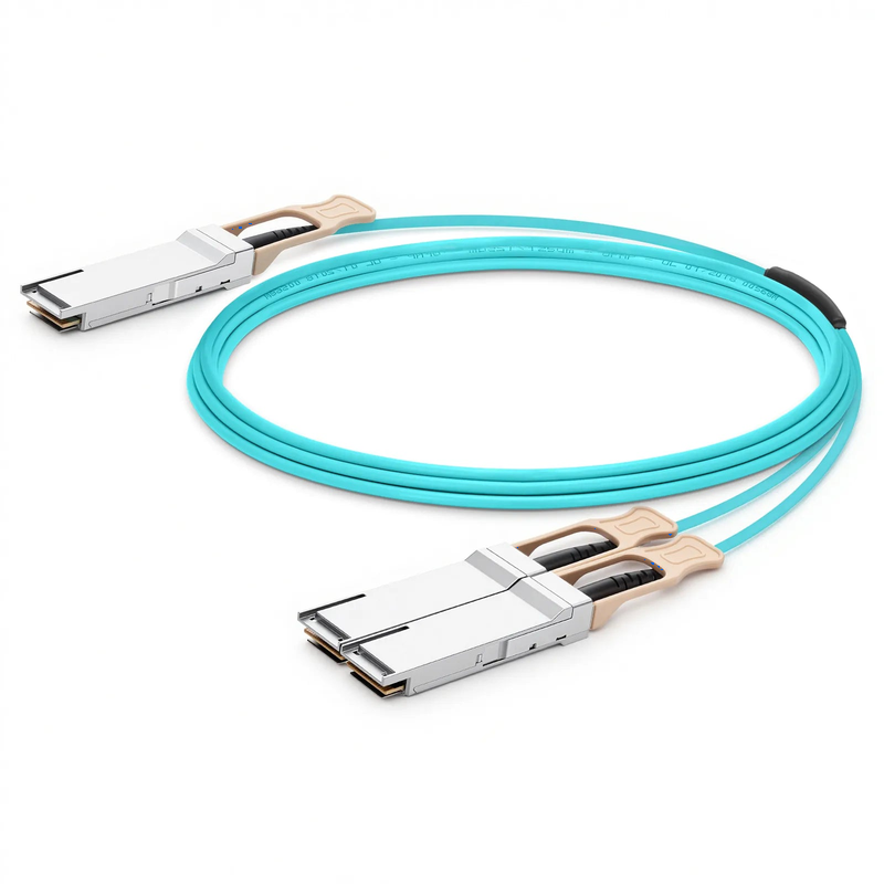 Refurb Squared 20m (66ft) 200G QSFP56 4 x 50G PAM4 to 2 x 100G QSFP28 4 x 25G NRZ Active Breakout Optical Cable forFOSwitches