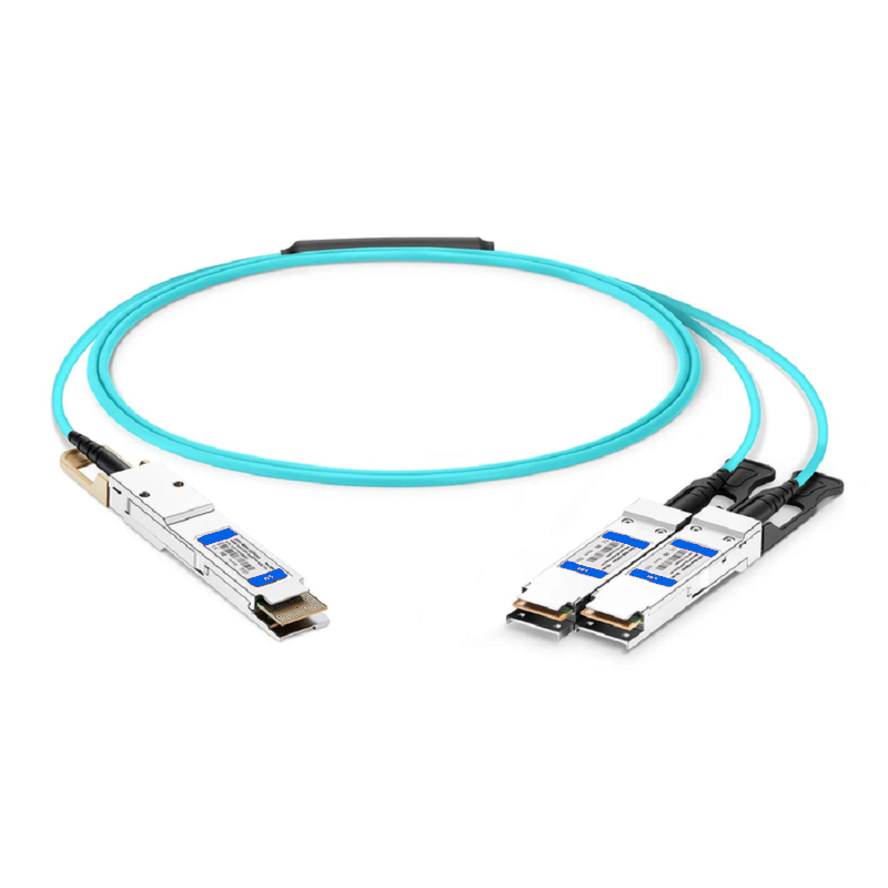 Refurb Squared 30m (98ft) 200G QSFP56 4 x 50G PAM4 to 2 x 100G QSFP28 4 x 25G NRZ Active Breakout Optical Cable forFOSwitches