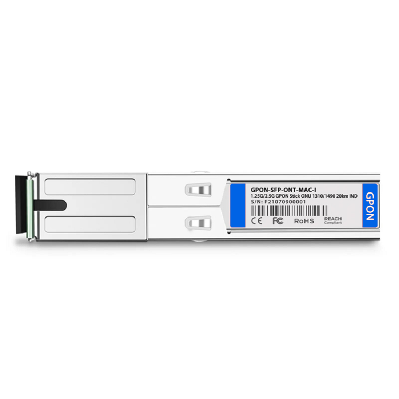 Refurb Squared GPON ONU Stick with MAC SFP 1310nm-TX/1490nm-RX 1.244G-TX/2.488G-RX Class B+ 20km DOM Simplex SC/APC SMF Optical Transceiver Module (Industrial)