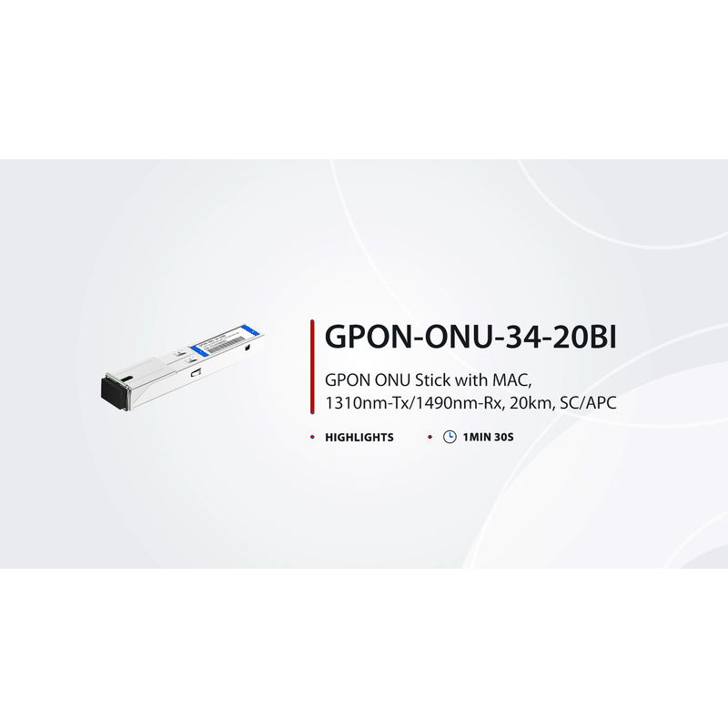 Refurb Squared GPON ONU Stick with MAC SFP 1310nm-TX/1490nm-RX 1.244G-TX/2.488G-RX Class B+ 20km DOM Simplex SC/APC SMF Optical Transceiver Module (Industrial)