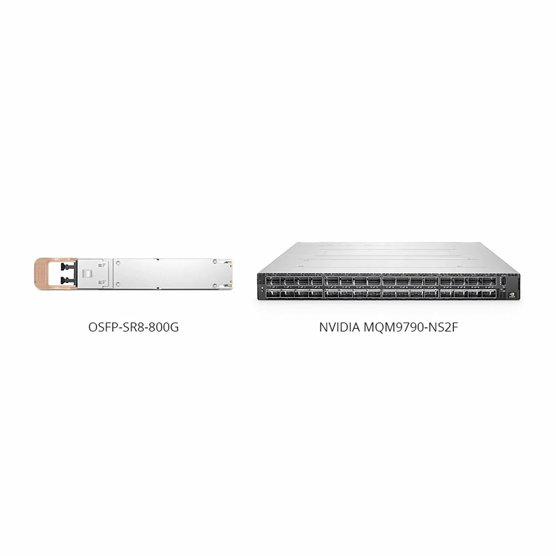 Refurb Squared NVIDIA/Mellanox MMA4Z00-NS Compatible 800GBASE 2xSR4/SR8 OSFP Finned Top 8 x 100G PAM4 850nm 50m DOM Dual MPO-12/APC MMF InfiniBand NDR Optical Transceiver Module for Quantum-2 Switches