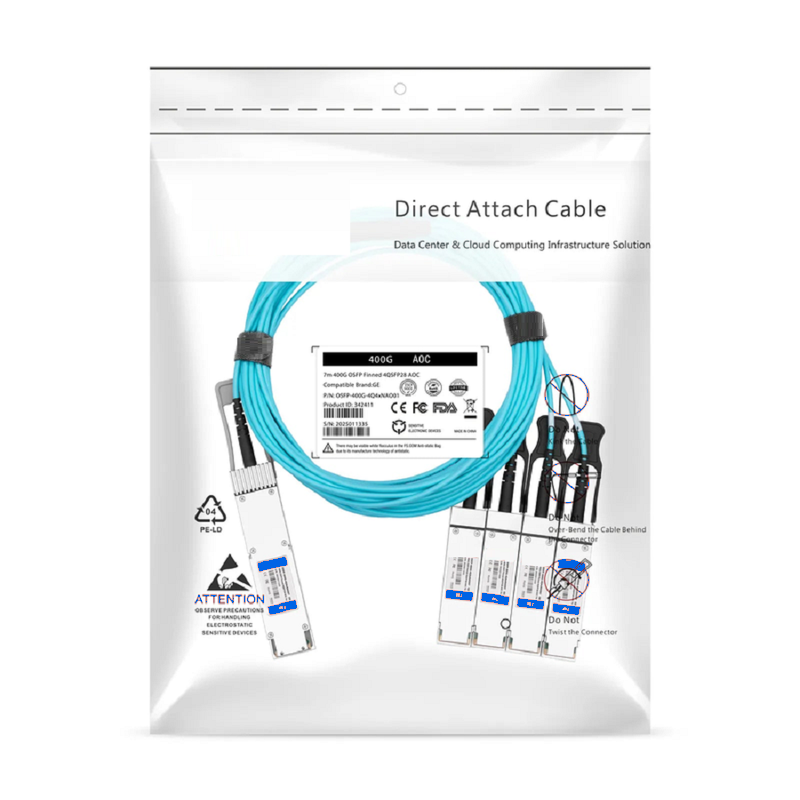 Refurb Squared 7m (23ft) NVIDIA/Mellanox Compatible 400G QSFP-DD 8 x 50G PAM4 to 2 x 200G QSFP56 4 x 50G PAM4 Ethernet Active Optical Breakout Cable