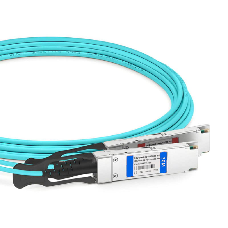 Refurb Squared 20m (66ft) Generic Compatible 200G QSFP-DD 8 x 25G NRZ to 2 x 100G QSFP28 4 x 25G NRZ Active Optical Breakout Cable