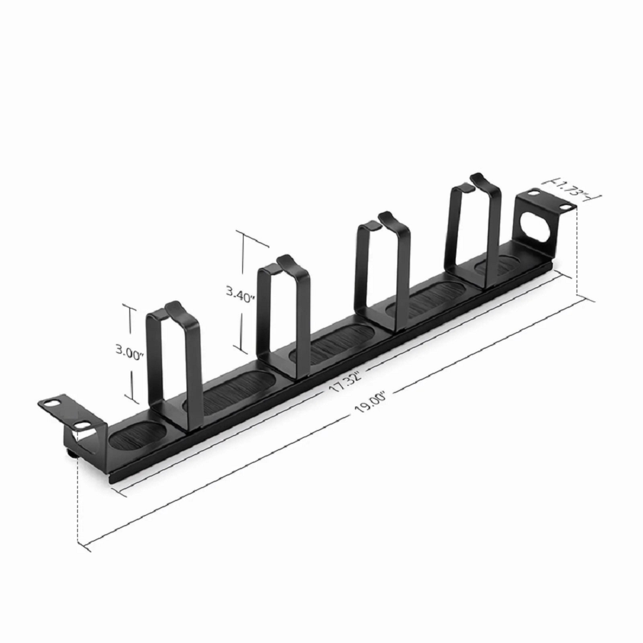 Refurb Squared Recessed Horizontal Single Sided Pass-Thru Manager, 1RU, 4 D-rings & Brush Strip, 3.46 in. Depth