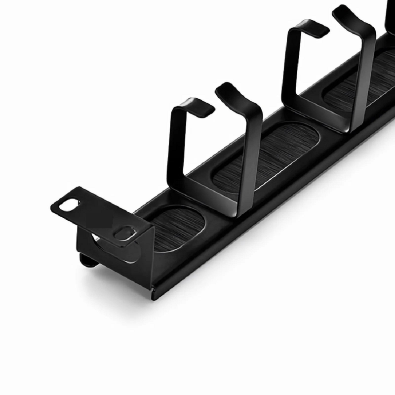 Refurb Squared Recessed Horizontal Single Sided Pass-Thru Manager, 1RU, 4 D-rings & Brush Strip, 3.46 in. Depth