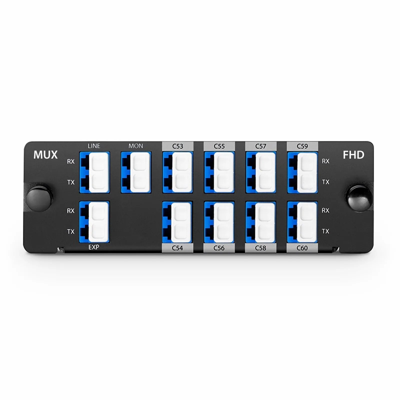 Refurb Squared 8 Channels DWDM Mux Demux, 100GHz C53-C60, with Monitor and Expansion Port, 2.4dB Typical IL, LC/UPC, Dual Fiber, High Density, FHDA Plug-in Module