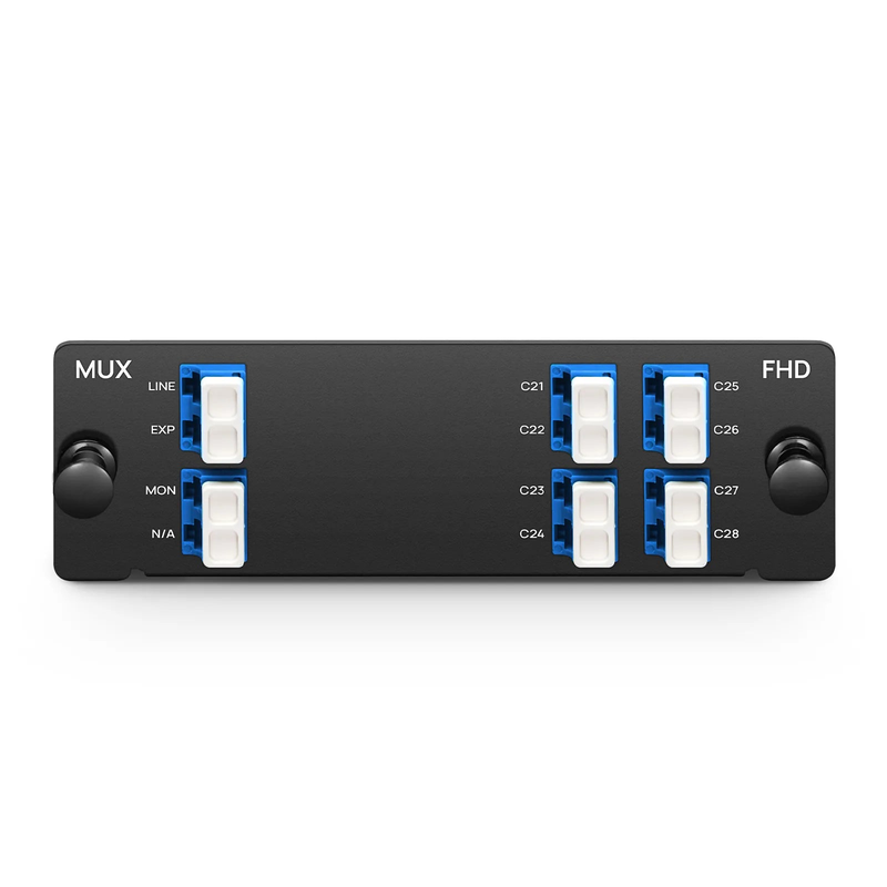 Refurb Squared 8 Channels DWDM Mux or Demux, 100GHz C21-C28, with Monitor and Expansion Port, 2.75dB Typical IL, LC/UPC, Single Fiber, High Density, FHDA Plug-in Module
