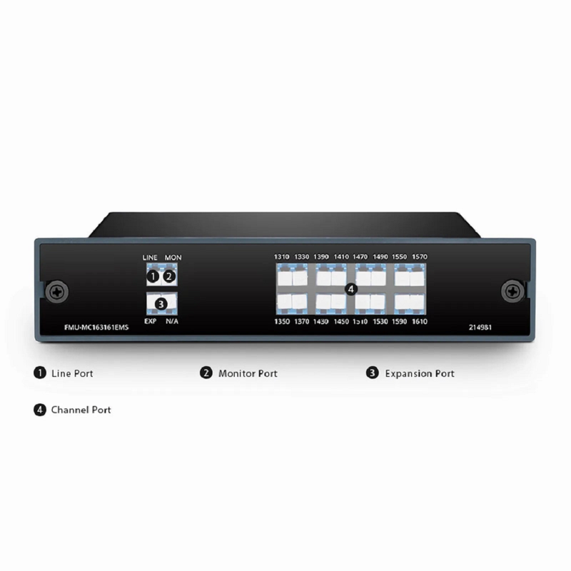 Refurb Squared 8 Channels CWDM Mux Demux, 1290-1610nm, with Monitor and Expansion Port, 4.5dB Typical IL, LC/UPC, Single Fiber, Side B, FMU Plug-in Module