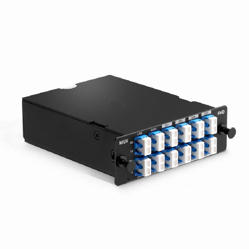 Refurb Squared 8 Channels DWDM Mux Demux, 100GHz C21-C28, with Monitor, Expansion and 1310nm Port, 2.4dB Typical IL, LC/UPC, Dual Fiber, High Density, FHDA Plug-in Module