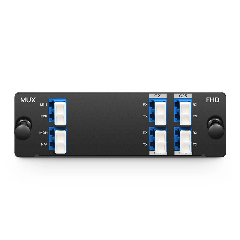 Refurb Squared 4 Channels DWDM Mux Demux, 100GHz C21-C24, with Monitor and Expansion Port, 2.75dB Typical IL, LC/UPC, Single Fiber, Side-A, High Density, FHDA Plug-in Module