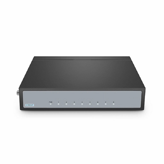 Refurb Squared S1900-8T, 8-Port Gigabit Ethernet L2 Unmanaged Switch, 8x 10/100/1000BASE-T RJ45, Metal, Fanless, Desktop/Wall-Mount