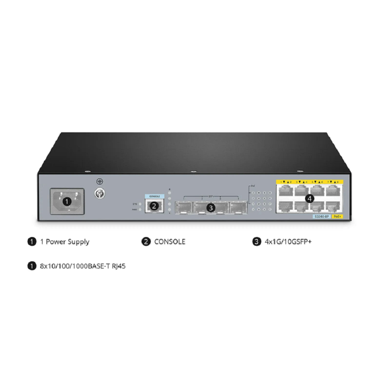 Refurb Squared S3240-8P, 8-Port Gigabit Ethernet L2+ PoE+ Switch, 8 x PoE+ Ports@120W, with 4 x 10Gb SFP+ Uplinks, Stackable Switch, Fanless