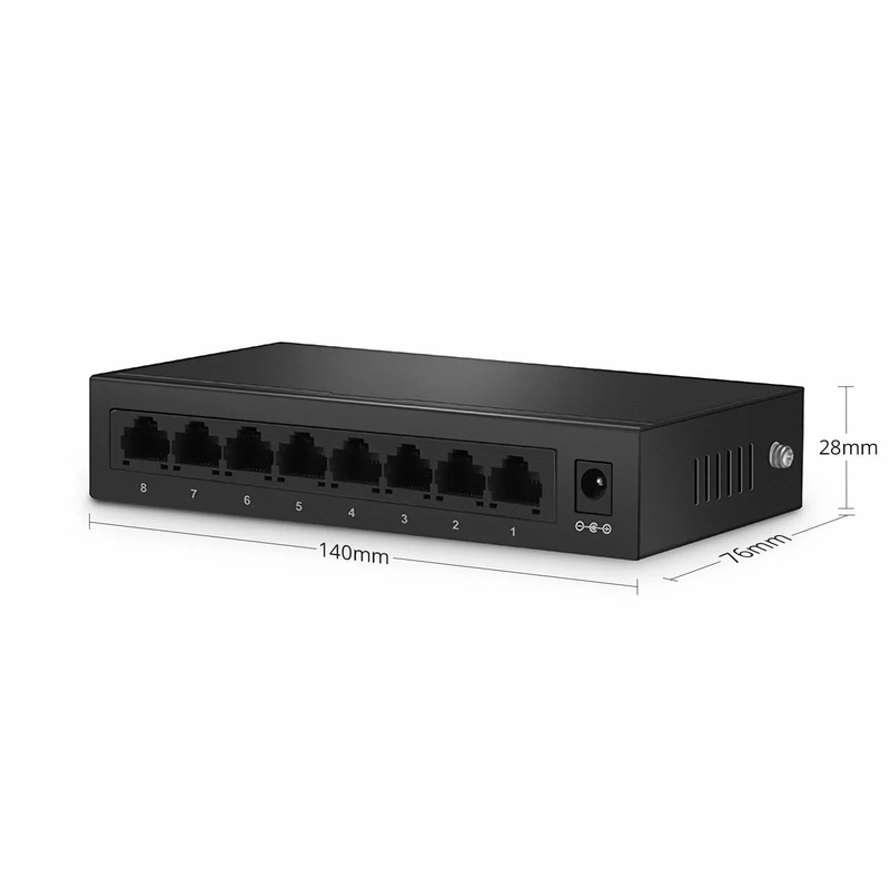 Refurb Squared S1900-8T, 8-Port Gigabit Ethernet L2 Unmanaged Switch, 8x 10/100/1000BASE-T RJ45, Metal, Fanless, Desktop/Wall-Mount