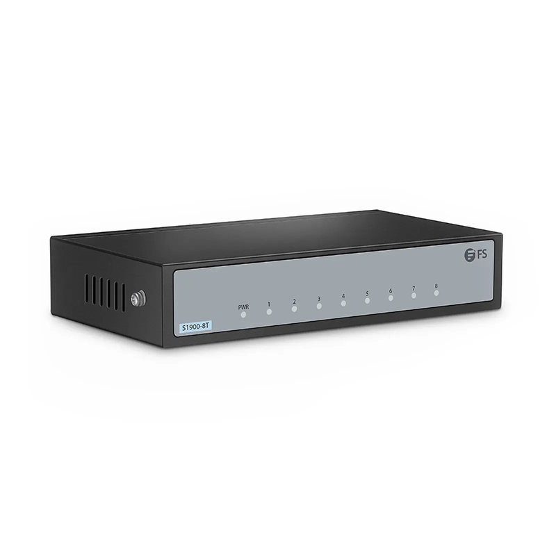 Refurb Squared S1900-8T, 8-Port Gigabit Ethernet L2 Unmanaged Switch, 8x 10/100/1000BASE-T RJ45, Metal, Fanless, Desktop/Wall-Mount