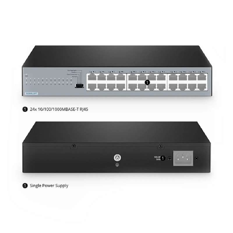 Refurb Squared S2500L-24T, 24-Port Gigabit Ethernet L2 Unmanaged Switch, 24 x 10/100/1000M Gigabit RJ45, Fanless, Desktop/Rackmount