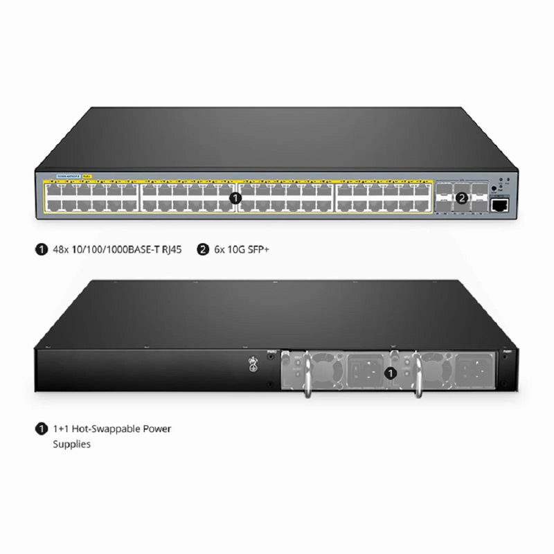 Refurb Squared S5500-48T6SP-R, 48-Port Gigabit Ethernet L3 PoE+ Switch, 48 x PoE+ Ports @760W, with 6 x 10Gb SFP+, Support Stacking