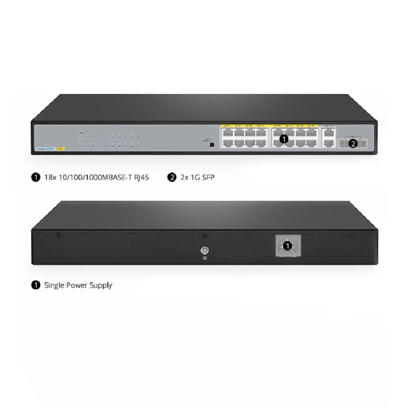 Refurb Squared S2500L-18T2F-P, 18-Port Gigabit Ethernet L2 Unmanaged PoE+ Switch, 16 x PoE+ Ports@240W, 2 x 1Gb RJ45, with 2 x 1Gb SFP Uplinks, Desktop/Rackmount