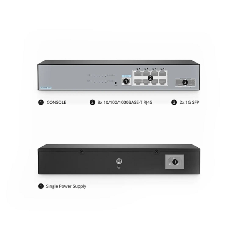 Refurb Squared S2805S-8TF, 8-Port Gigabit Ethernet L2 Smart Managed Switch, 8 x Gigabit RJ45, with 2 x 1Gb SFP Uplinks, Fanless