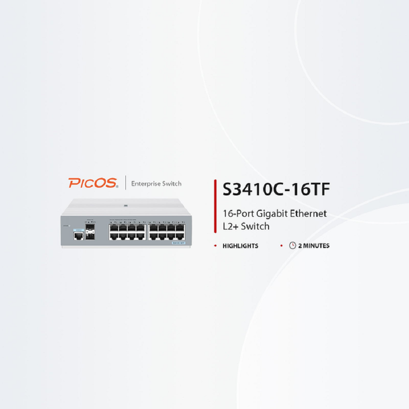 Refurb Squared S3410C-16TF, 16-Port Gigabit Ethernet L2+ Switch, 16 x 1Gb RJ45, with 2 x 1Gb SFP Uplinks, PicOSA®, Support MLAG, Broadcom Chip, Fanless