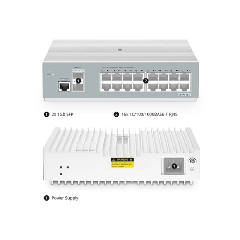 Refurb Squared S3410C-16TF, 16-Port Gigabit Ethernet L2+ Switch, 16 x 1Gb RJ45, with 2 x 1Gb SFP Uplinks, PicOSA®, Support MLAG, Broadcom Chip, Fanless
