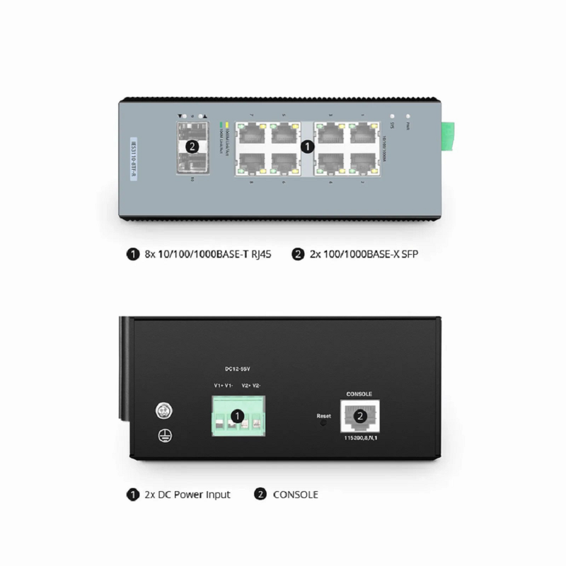 Refurb Squared IES3110-8TFP-R, 8-Port Gigabit Ethernet L2+ Managed Industrial PoE+ Switch, 8 x PoE+ Ports @240W, with 2 x 1Gb SFP, Wide-Temp