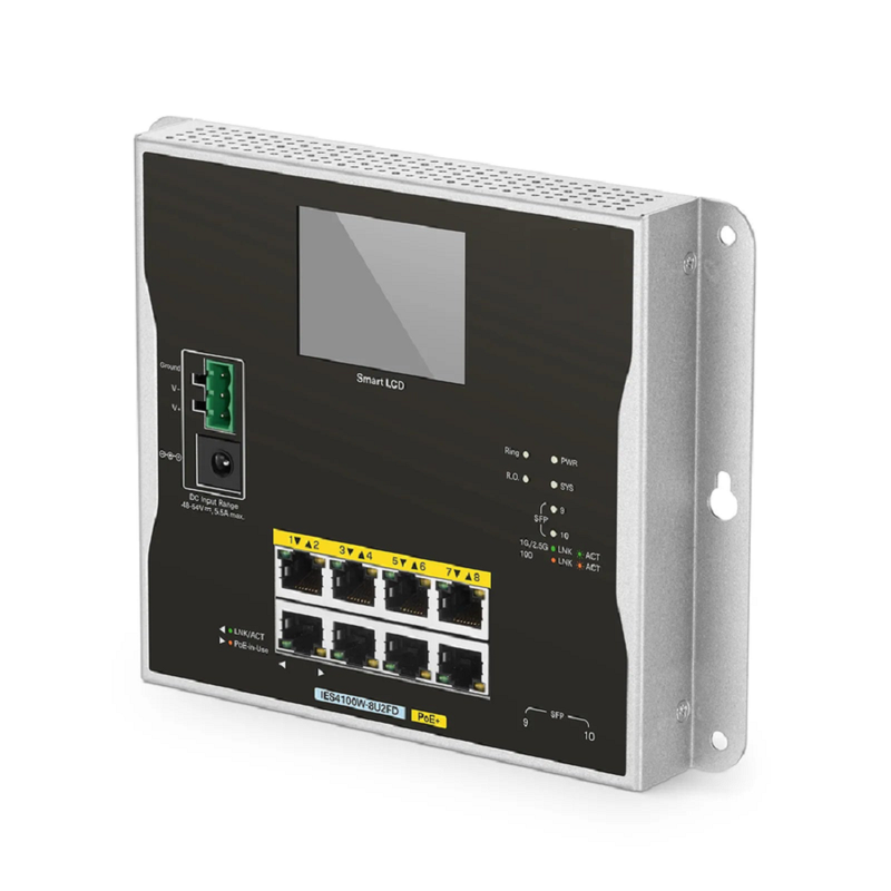 Refurb Squared IES4100W-8U2FD, 8-Port Gigabit Ethernet L2+ Managed Industrial PoE+ Switch, 8 x PoE+ Ports@240W, with 2 x 1/2.5Gb SFP, -20 to 70A°C Operating Temperature
