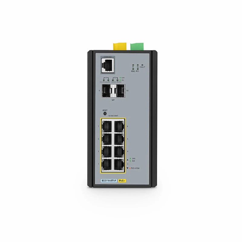 Refurb Squared IES3110-8TF-P, 8-Port Gigabit Ethernet L2+ Managed Industrial PoE+ Switch, 8 x PoE+ Ports @240W, with 2 x 1/2.5Gb SFP, -40 to 75A°C Operating Temperature