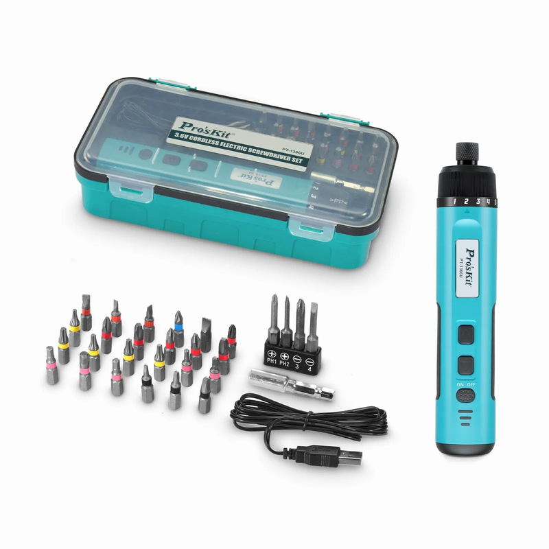 Refurb Squared Pro's KitA® 3.6V Cordless Electric Screwdriver with 28 Bits, 1 Bit Holder and 1 USB Cable, 1/4'', 2000mAh Lithium-ion Battery PT-1366U