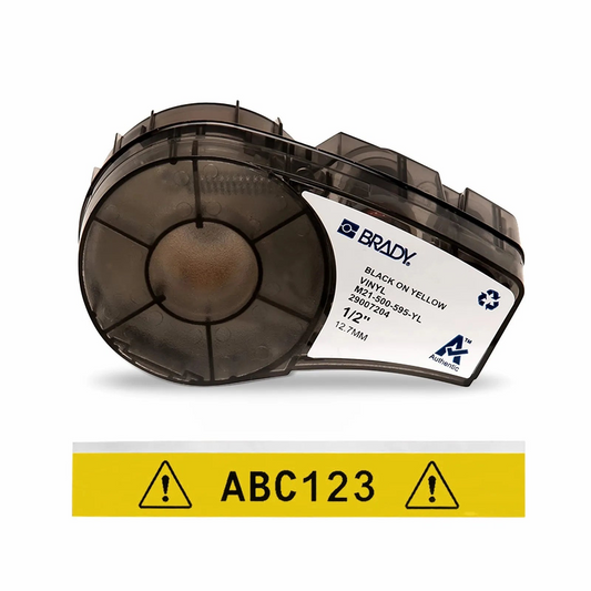 Refurb Squared 0.5in.W x 252in.L Panel/Surface Labels with Ribbon for M210 and M211 Printers, Continuous Label/Cartridge, Black on Yellow