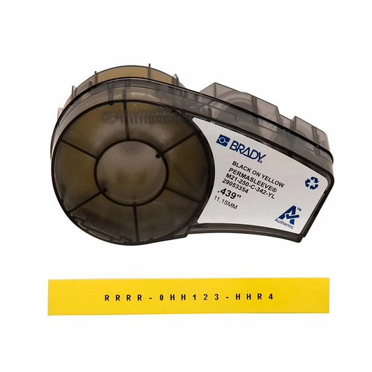Refurb Squared 0.25in.Dia x 84in.L Heat Shrink Cable Labels with Ribbon for M210 and M211 Printers, Continuous Label/Cartridge, Black on Yellow