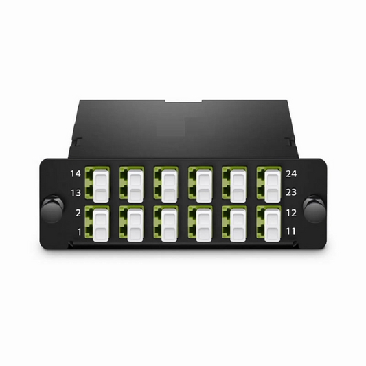 Refurb Squared FHDA MTP®-LC Cassette, OM5 Multimode, Type AF, 24 Fibers, MTP®-24 (Male) to 12 x LC Duplex, 0.35dB Max.