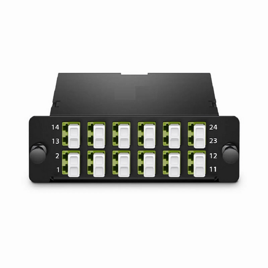 Refurb Squared FHDA MTP®-LC Cassette, OM5 Multimode, Type A, 24 Fibers, MTP®-24 (Male) to 12 x LC Duplex, 0.35dB Max.