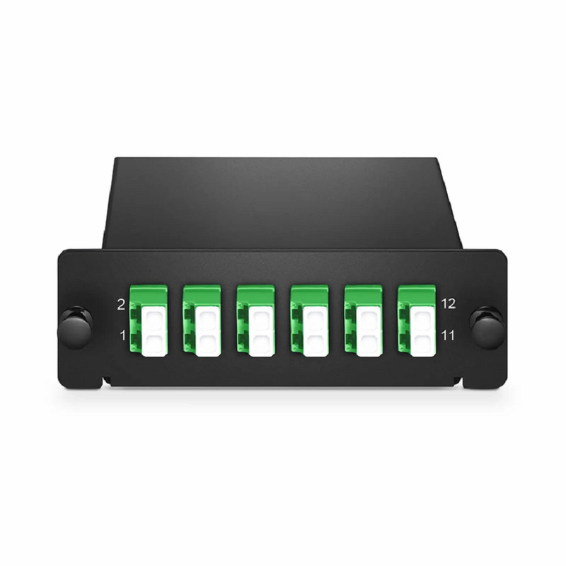 Refurb Squared FHDA LC Splice Cassette with Pigtails, 12 Fibers OS2 Single Mode, 6 x LC APC Duplex (Green), 0.3dB Max.