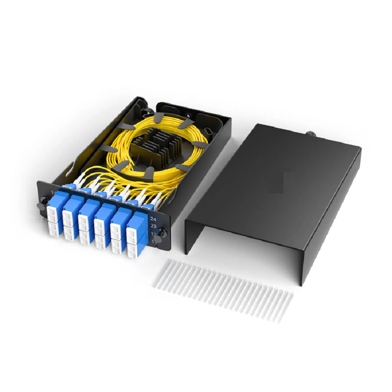 Refurb Squared FHDA SC Splice Cassette with Pigtails, 12 Fibers OM4 Multimode, 6 x SC UPC Duplex (Aqua), 0.3dB Max.