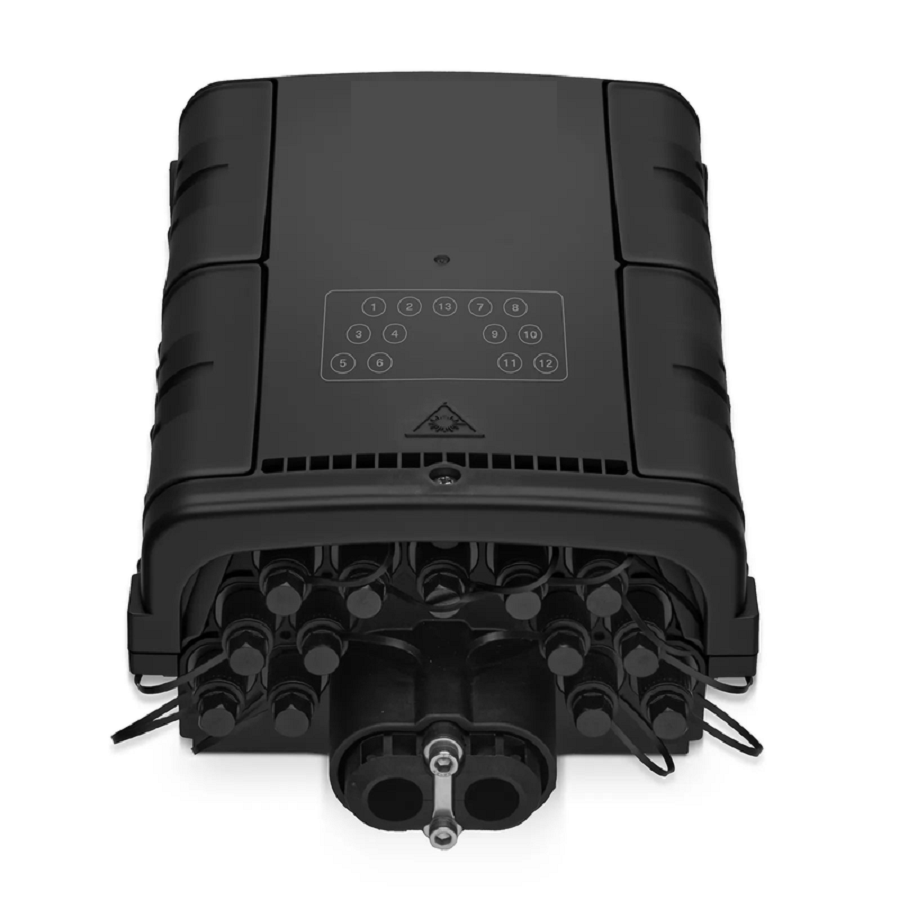 Refurb Squared Fully Pre-Terminated Fiber Distribution Hub Box for Quick ODN, 1 Uncut Port, 13 SC/APC Hardened Adapters, Mechanical Seal, Supports 1:2/1:4/1:8 Mini Splitters, PP+GF, IP68, Wall/Pole/Aerial Mount, Indoor/Outdoor