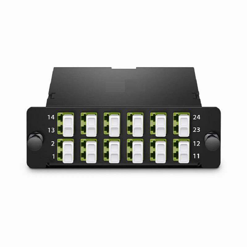 Refurb Squared FHDA MTP®-LC Cassette, OM5 Multimode, Type A, 24 Fibers, 2 x MTP®-12 (Male) to 12 x LC Duplex, 0.35dB Max.