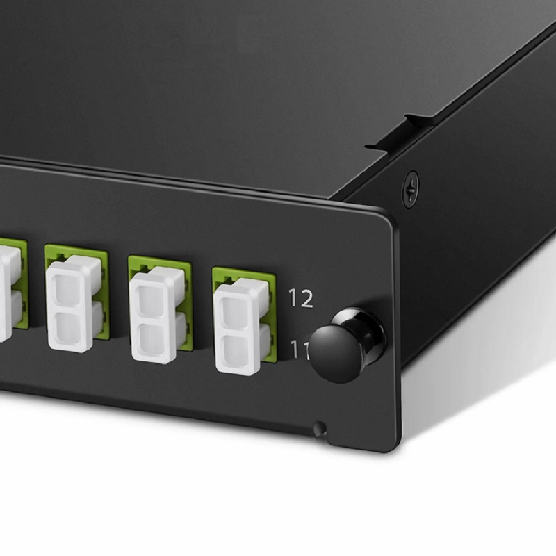 Refurb Squared FHDA MTP®-LC Cassette, OM4 Multimode, Type A, 12 Fibers, MTP®-12 (Male) to 6 x LC Duplex (Aqua), 0.35dB Max.