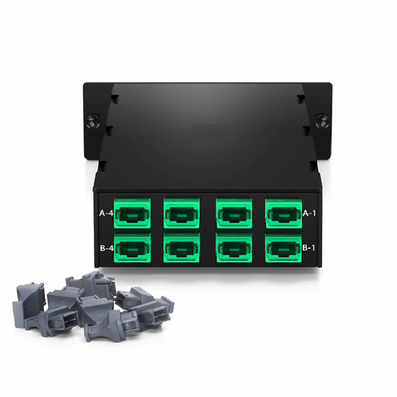 Refurb Squared FHDA 8 x MTP®-8 Mesh Cassette, 64 Fibers OS2 Single Mode, Universal, 8 x 8F MTP® to 8 x 8F MTP® (Green), 0.35dB Max.