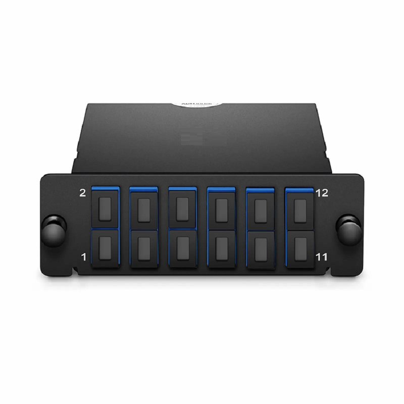 Refurb Squared FHDA MTP®-SC Cassette, OS2 Single Mode, Type A, 12 Fibers, MTP®-12 (Male) to 6 x SC Duplex (Blue), 0.35dB Max.