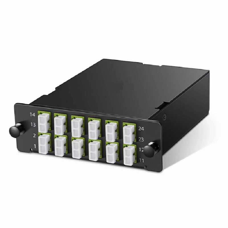 Refurb Squared FHDA MTP®-LC Cassette, OM5 Multimode, Type A, 12 Fibers, MTP®-12 (Male) to 6 x LC Duplex, 0.35dB Max.