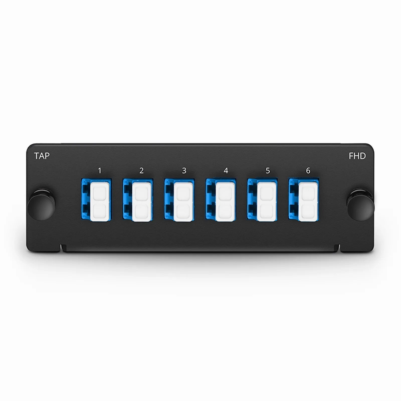 Refurb Squared FHDA MTP®-LC TAP Cassette, OS2 Single Mode, 6 x LC Duplex Live Ports, MTP®-12 Male Live Port, MTP®-12 Male TAP Port, 50/50 Split Ratio (Live/TAP), 10/40/100G