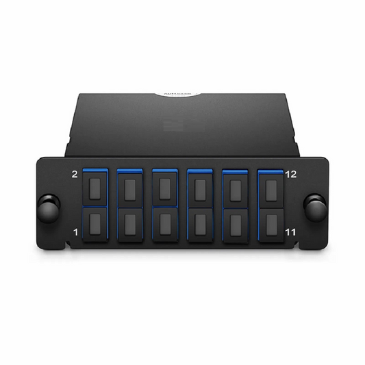 Refurb Squared FHDA MTP®-SC Cassette, OS2 Single Mode, Type A, 12 Fibers, MTP®-12 (Male) to 6 x SC Duplex (Blue), 0.35dB Max.