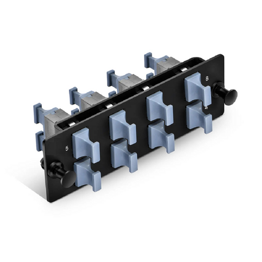 Refurb Squared FHDA Fiber Adapter Panel, OM3/OM4, 8 x MTP®-8/12/24 Key Up to Key Up (Charcoal Gray) Adapter, Type B