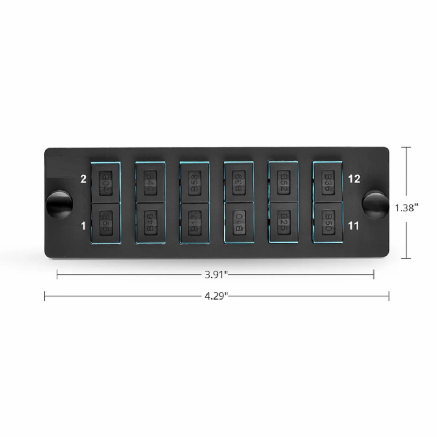 Refurb Squared FHDA Fiber Adapter Panel, 12 Fibers OM4 Multimode, 6 x SC UPC Duplex (Aqua) Adapter, Ceramic Sleeve