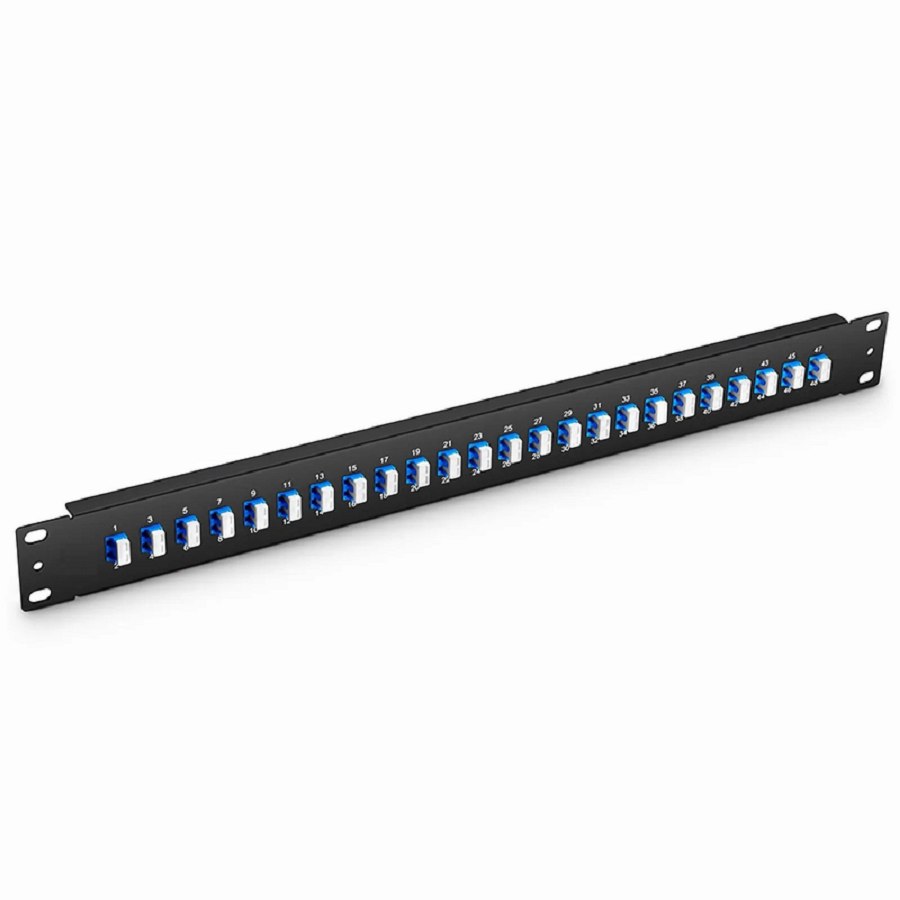 Refurb Squared FHUA 1U 19'' Fiber Adapter Panel, 48 Fibers OS2 Single Mode, 24 x LC UPC Duplex (Blue) Adapter, Ceramic Sleeve