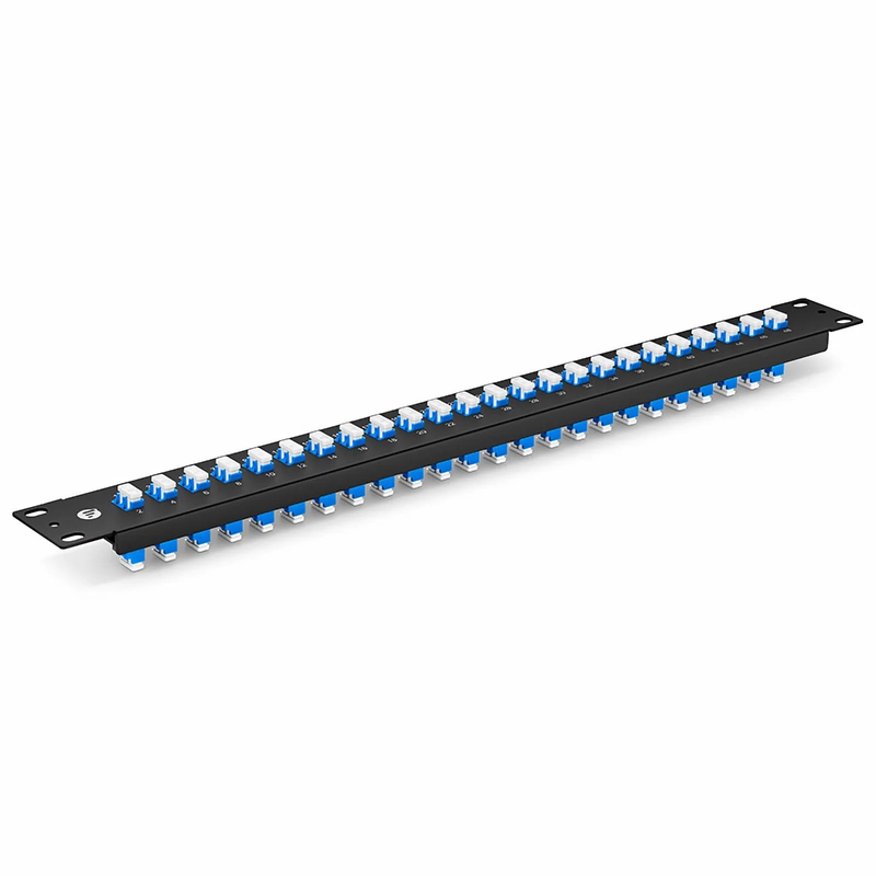 Refurb Squared FHUA 1U 19'' Fiber Adapter Panel, 48 Fibers OS2 Single Mode, 24 x LC UPC Duplex (Blue) Adapter, Ceramic Sleeve